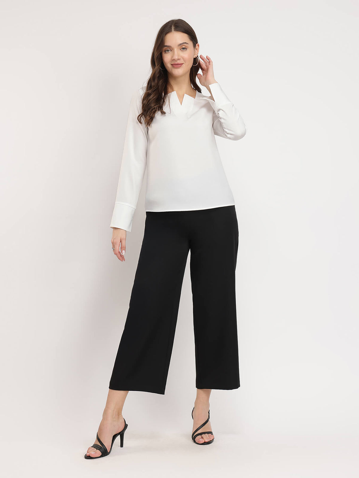 Wide Leg Cropped Trousers - Black