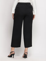 Wide Leg Cropped Trousers - Black