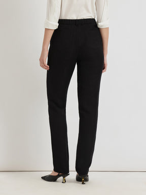 Linen Mid Rise Tapered Trousers - Black