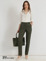 Linen Mid Rise Tapered Trousers - Olive