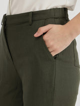 Linen Mid Rise Tapered Trousers - Olive