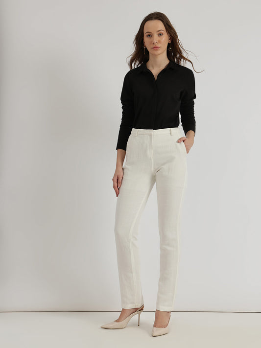 Linen Mid Rise Tapered Trousers - White