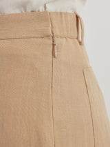 Linen Mid Rise Wide Leg Trousers - Beige