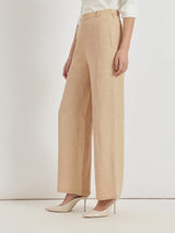 Linen Mid Rise Wide Leg Trousers - Beige