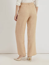 Linen Mid Rise Wide Leg Trousers - Beige