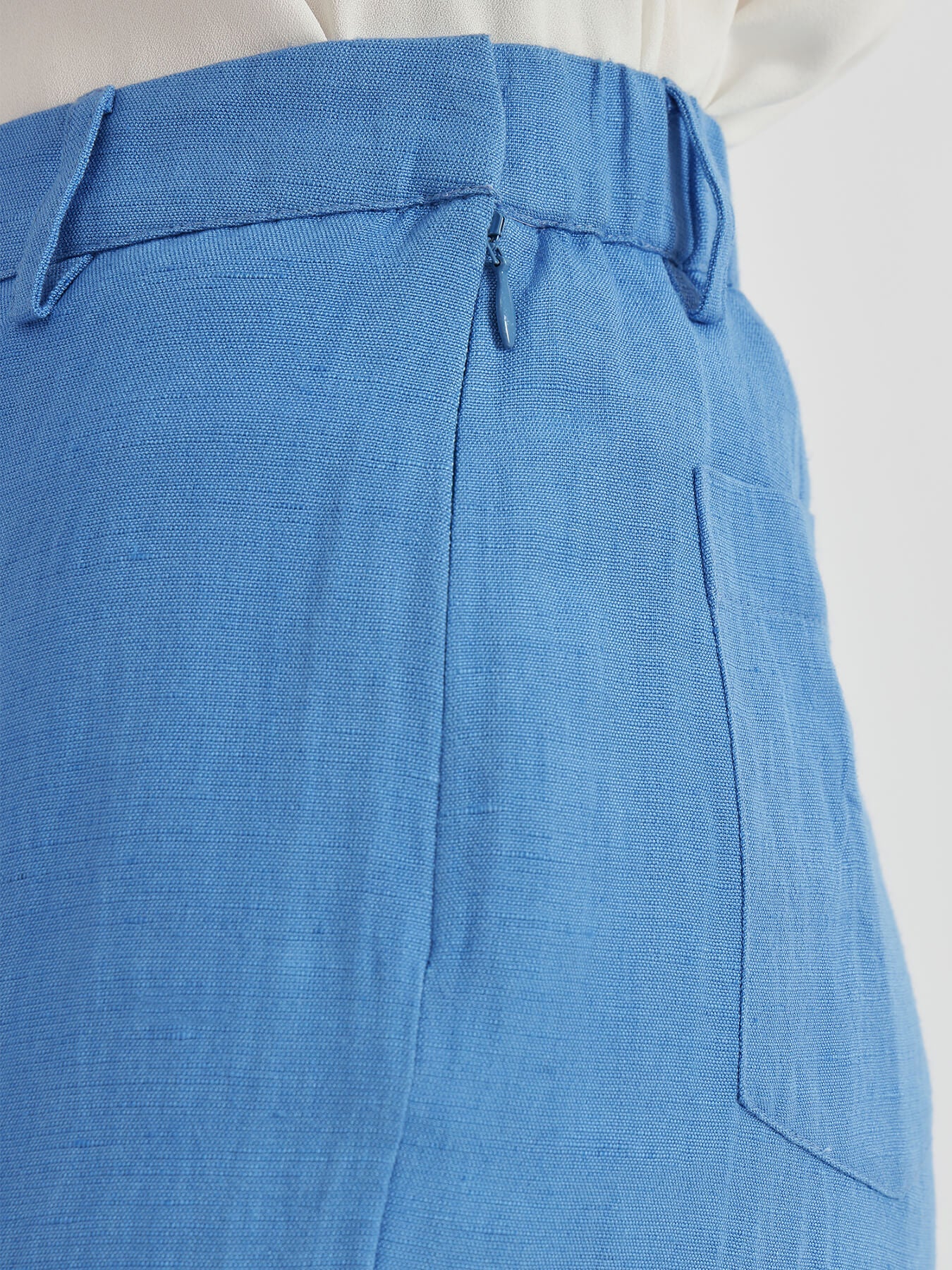Linen Mid Rise Wide Leg Trousers - Blue