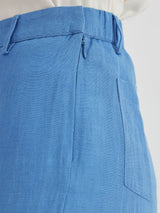 Linen Mid Rise Wide Leg Trousers - Blue