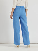 Linen Mid Rise Wide Leg Trousers - Blue