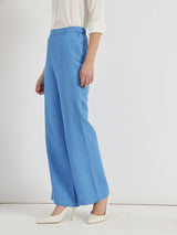 Linen Mid Rise Wide Leg Trousers - Blue