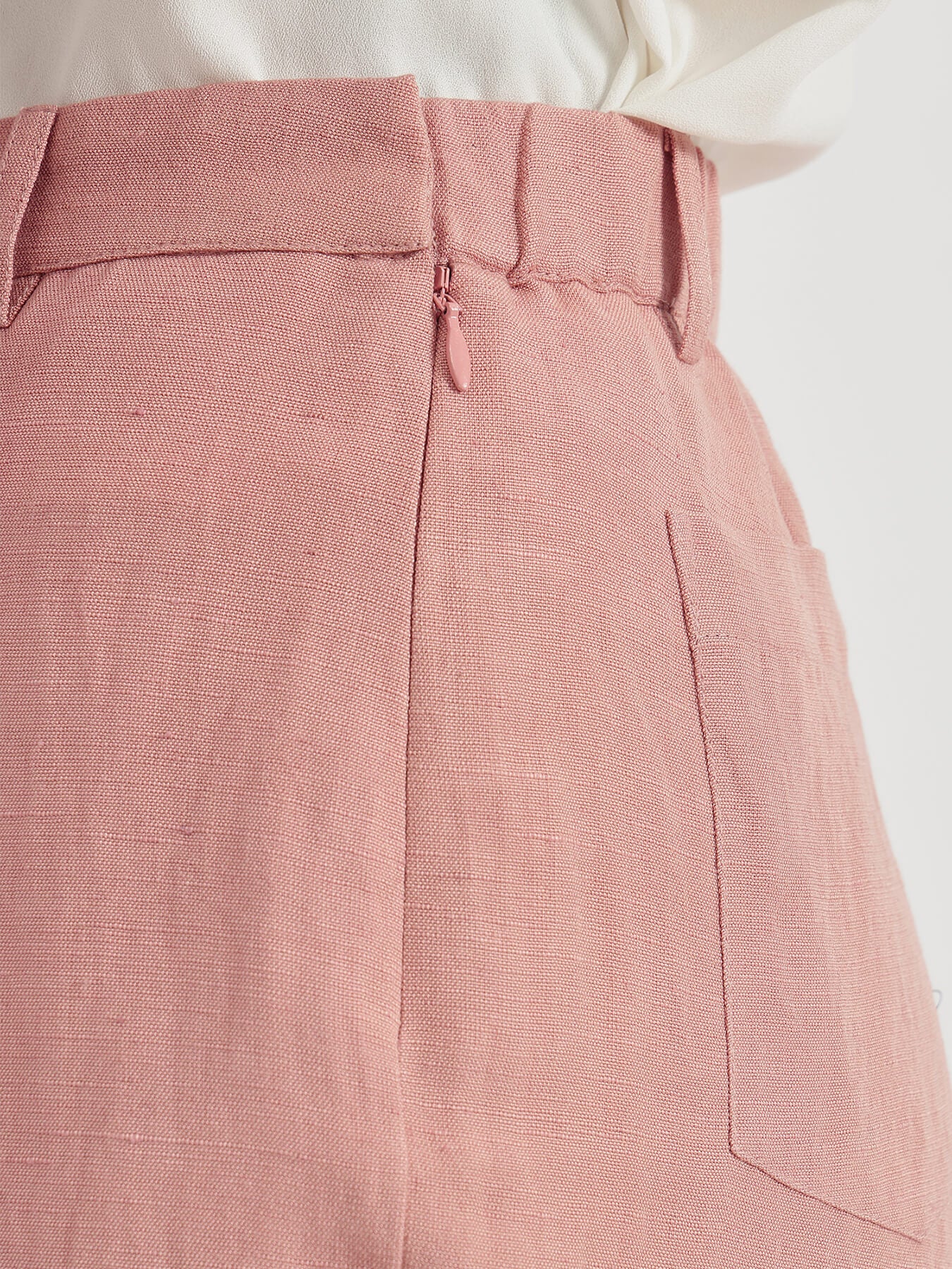 Linen Mid Rise Wide Leg Trousers - Pink
