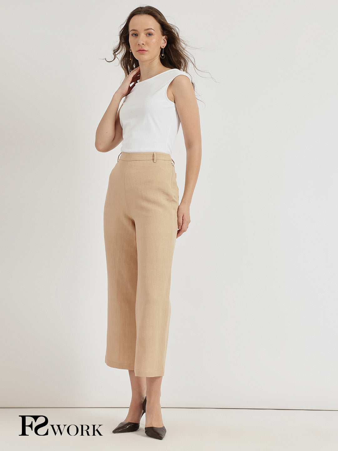 Linen Mid Rise Culottes - Beige