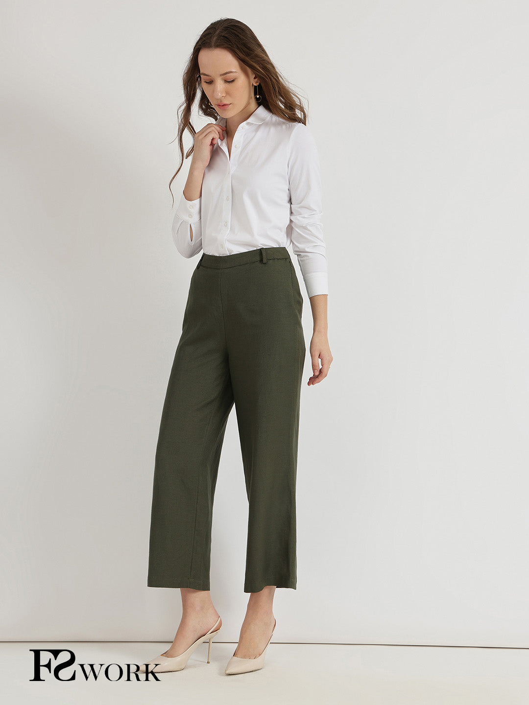Linen Mid Rise Culottes - Olive