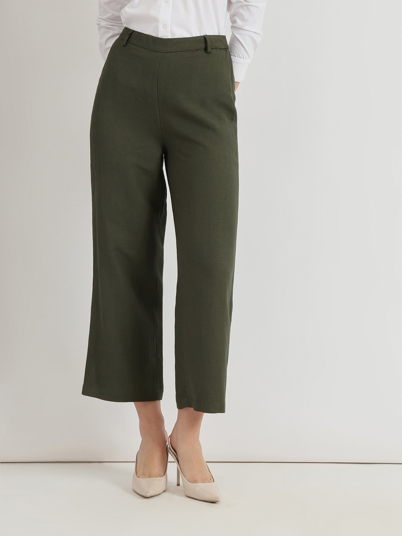 Linen Mid Rise Culottes - Olive