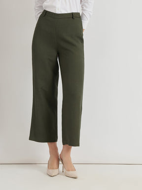 Linen Mid Rise Culottes - Olive