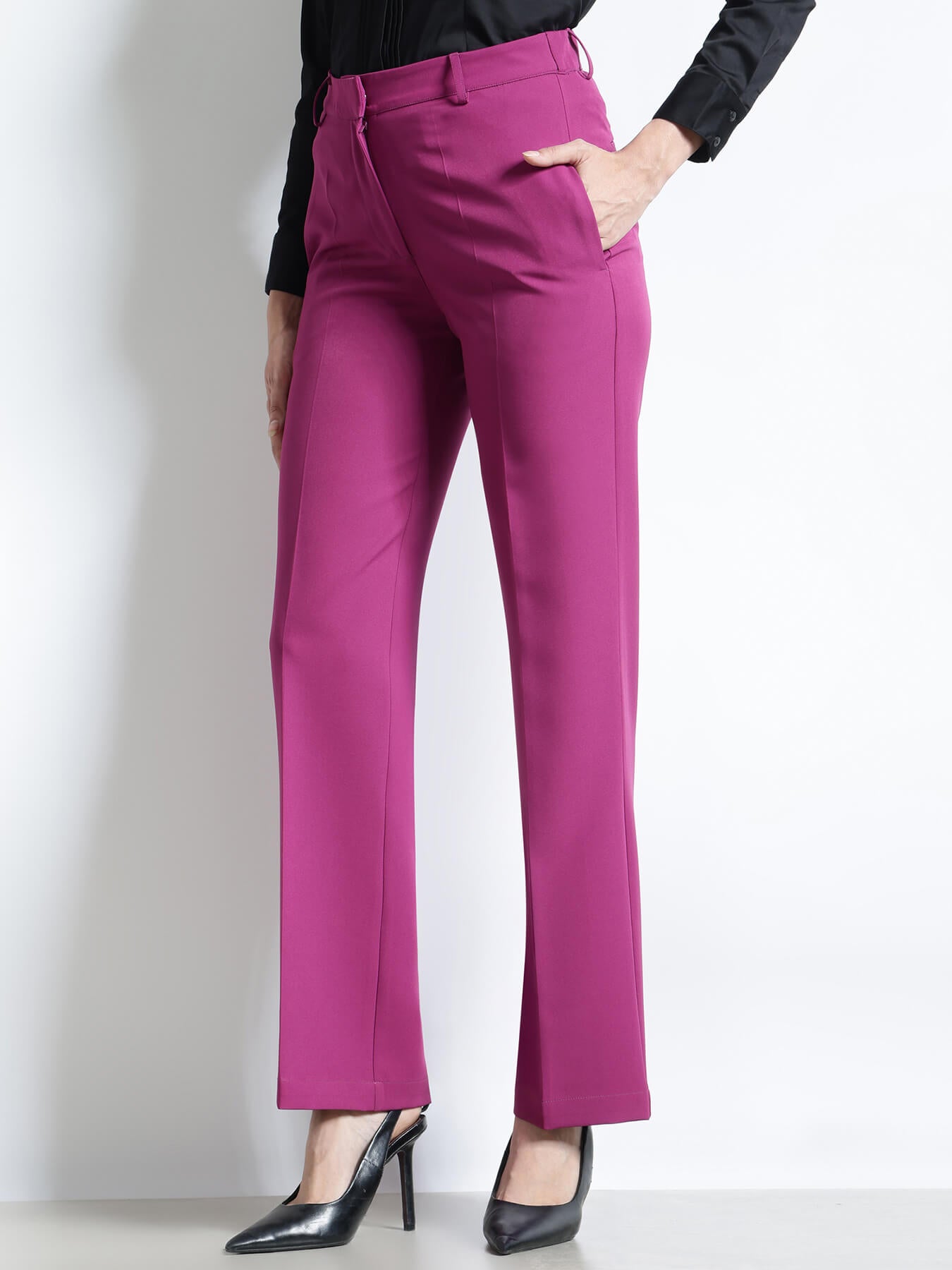 Straight Fit Trousers - Magenta