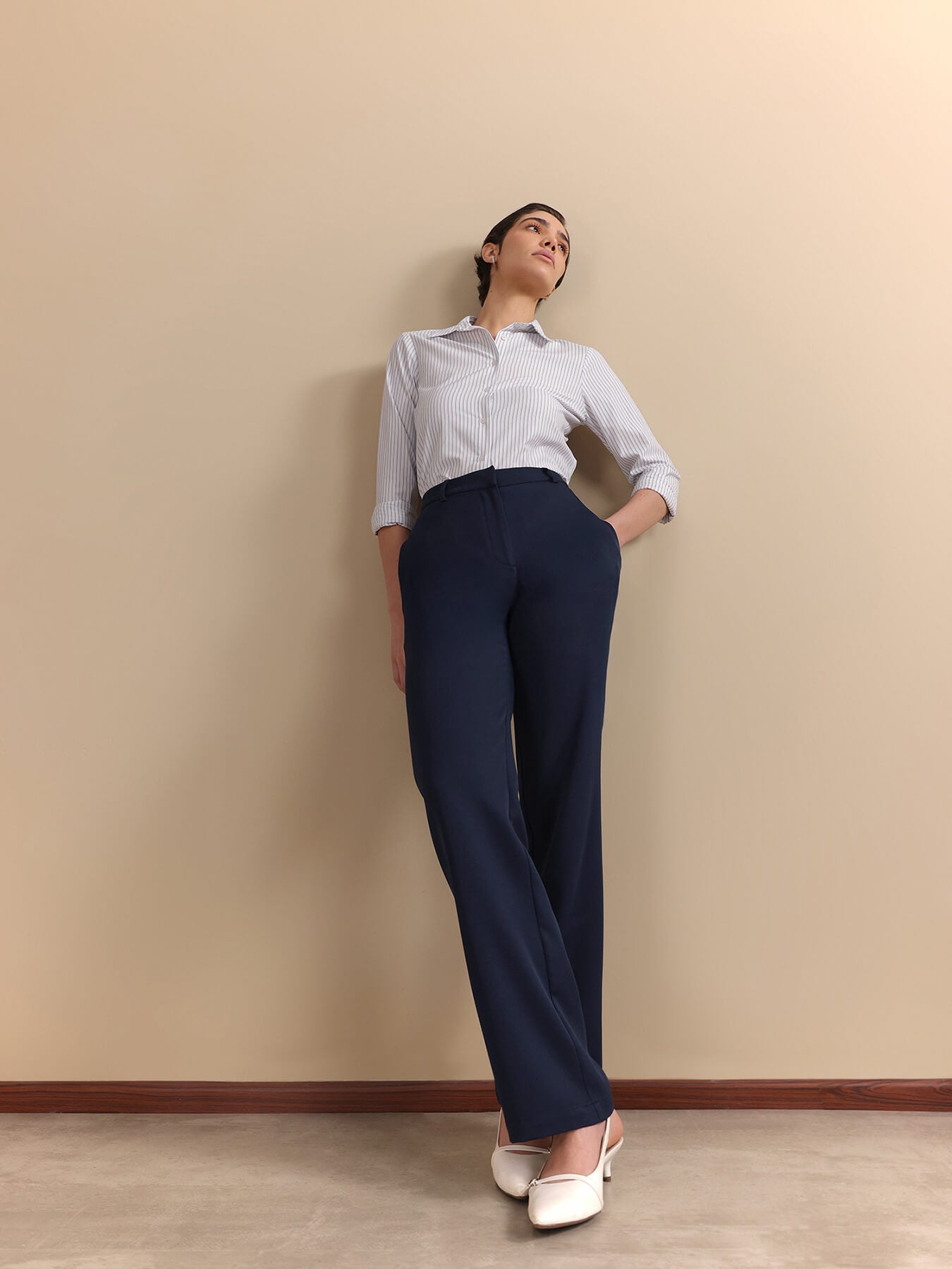 Straight Fit Trousers - Navy Blue