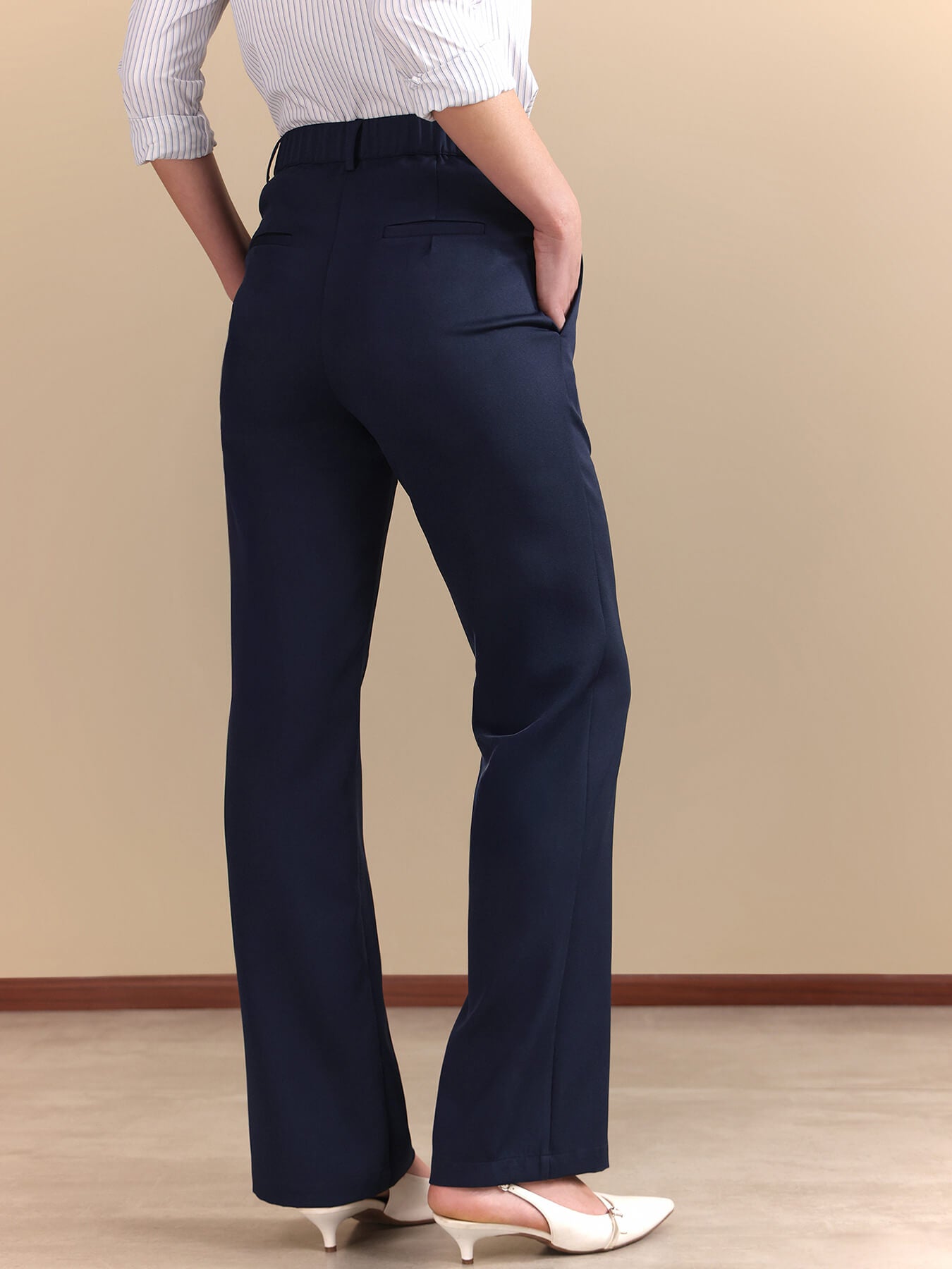 Straight Fit Trousers - Navy Blue
