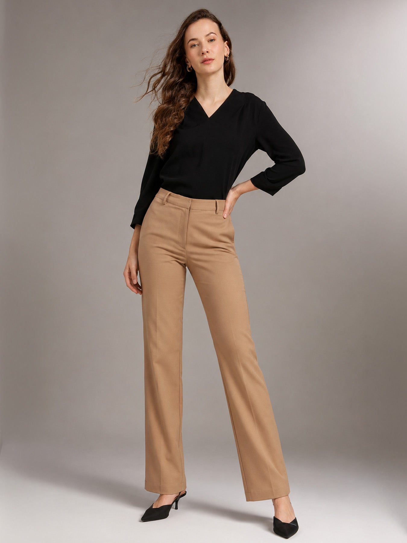 Straight Fit Trousers - Beige