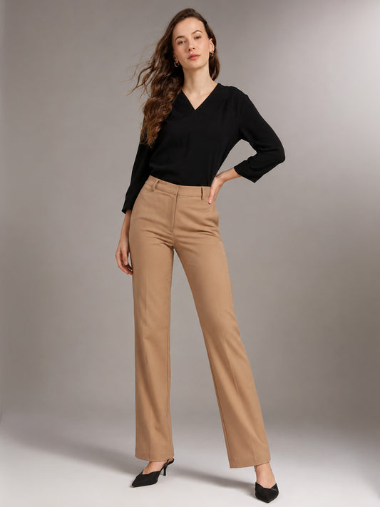 Straight Fit Trousers - Beige