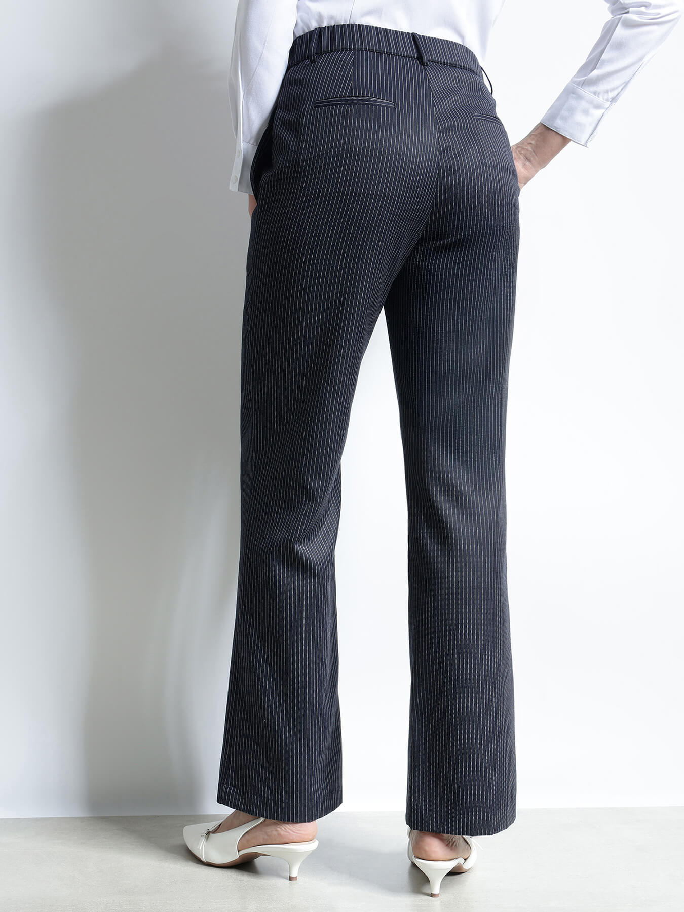 Striped Straight Fit Trousers - Navy Blue