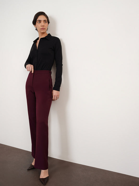 Straight Fit Trousers - Maroon