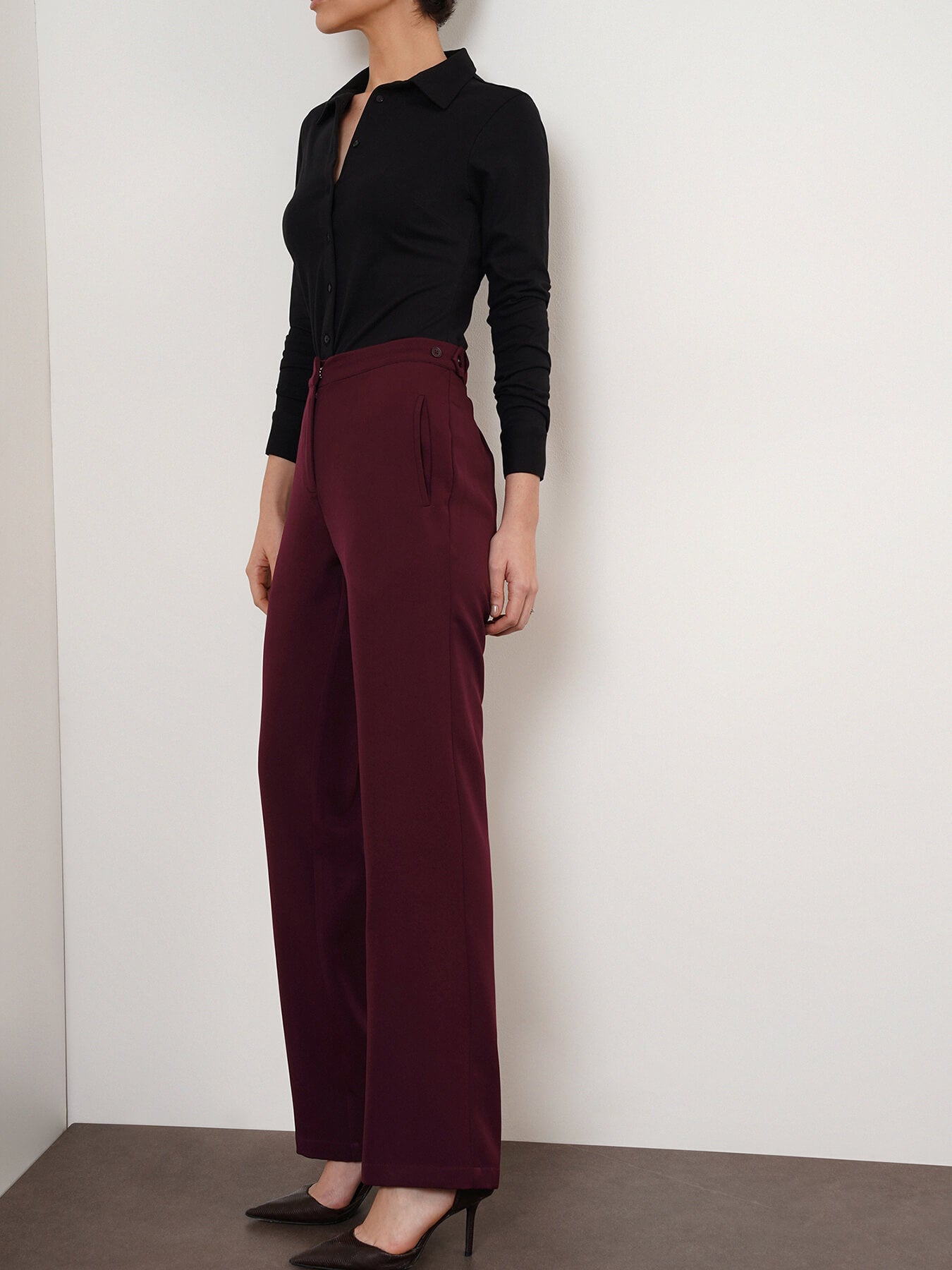 Straight Fit Trousers - Maroon