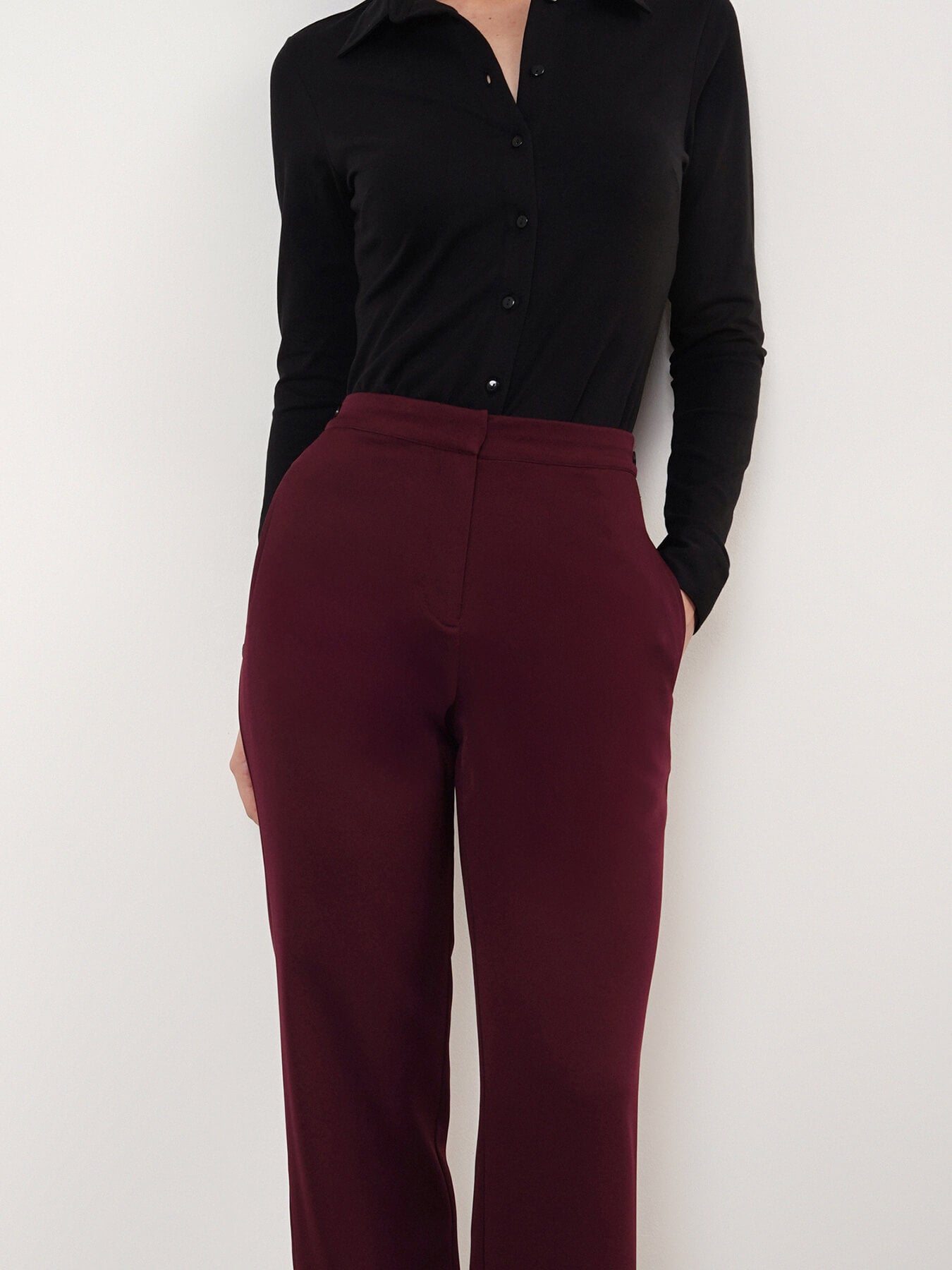 Straight Fit Trousers - Maroon