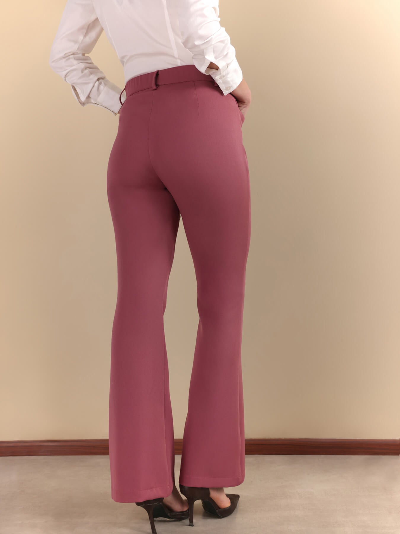 Flared Mid Rise Trousers - Dusty Pink