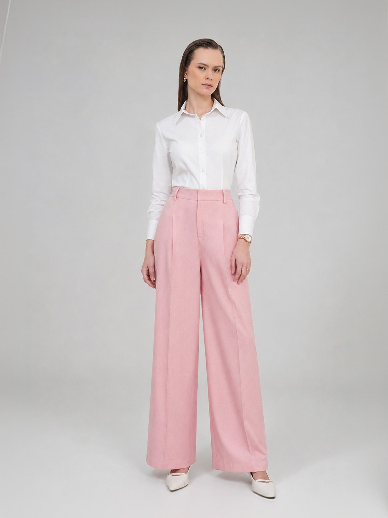 Cotton Linen Wideleg Trousers - Baby Pink