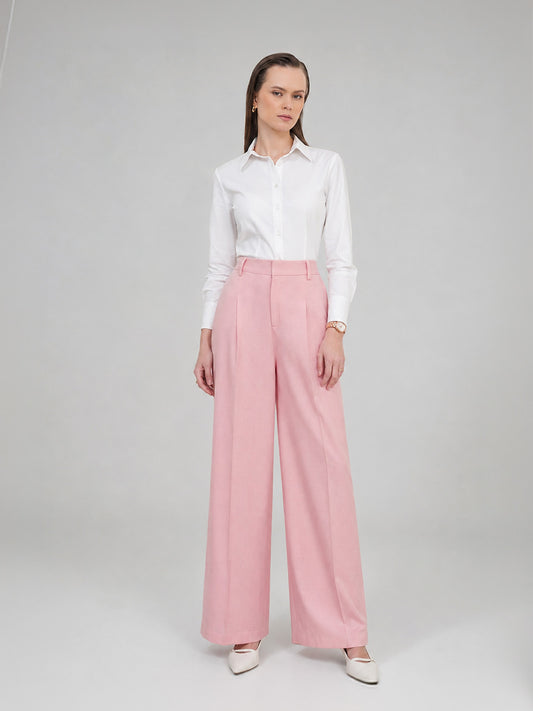 Cotton Linen Wideleg Trousers - Baby Pink