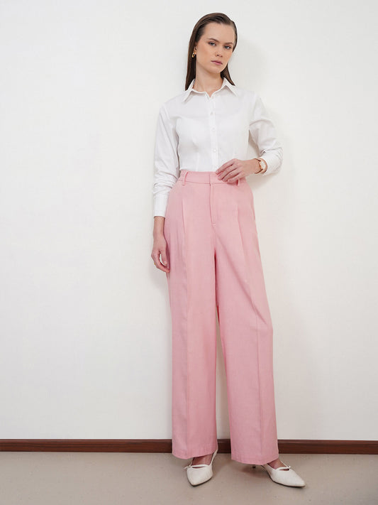 Cotton Linen Wideleg Trousers - Baby Pink