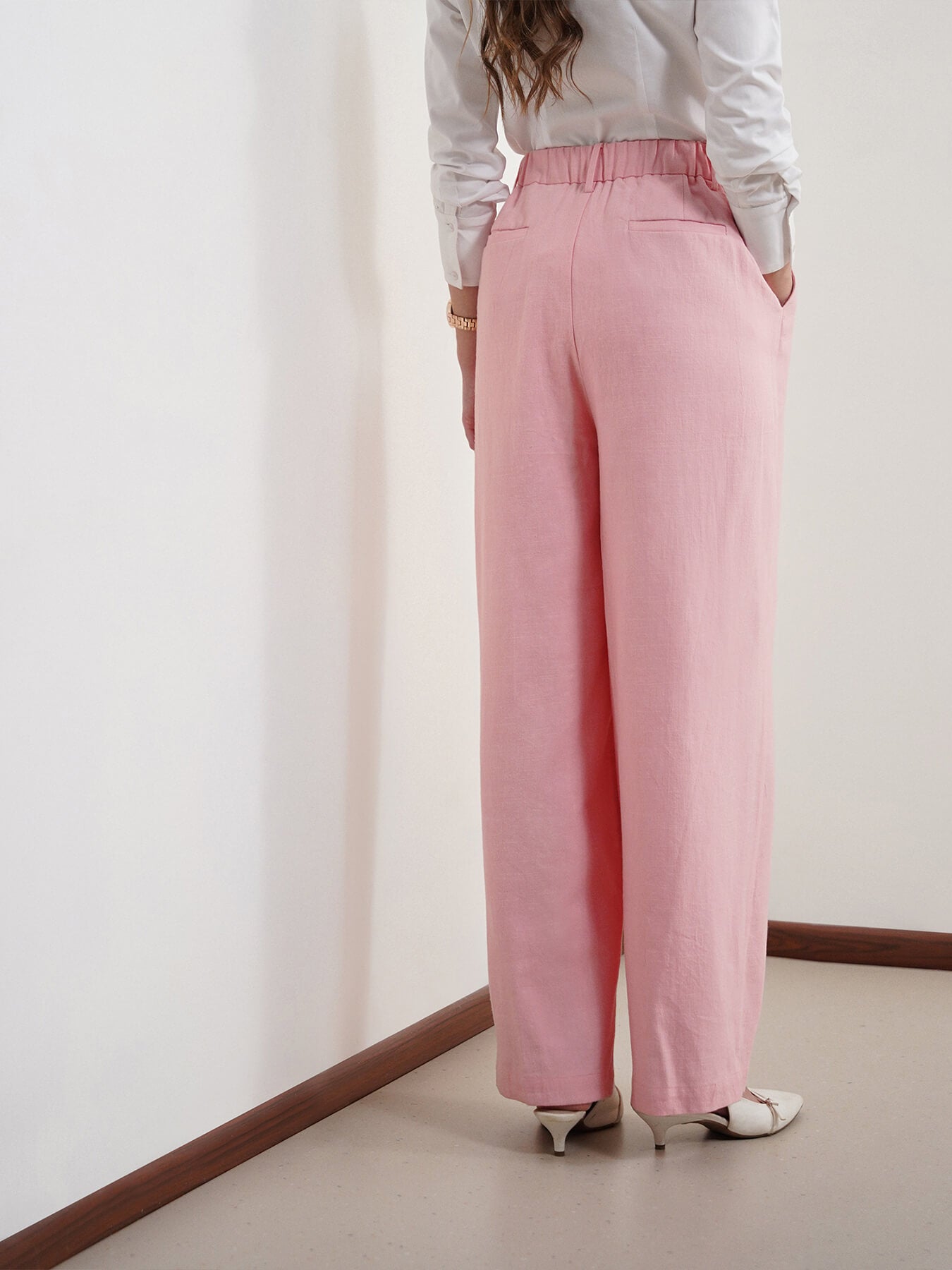 Cotton Linen Wideleg Trousers - Baby Pink