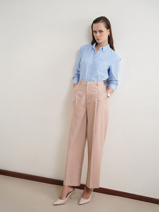 Cotton Linen Wideleg Trousers - Beige