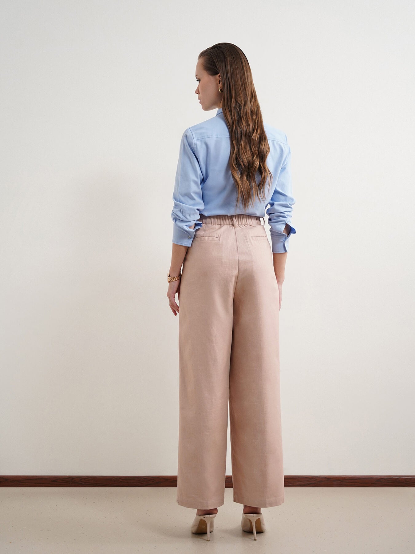 Cotton Linen Wideleg Trousers - Beige