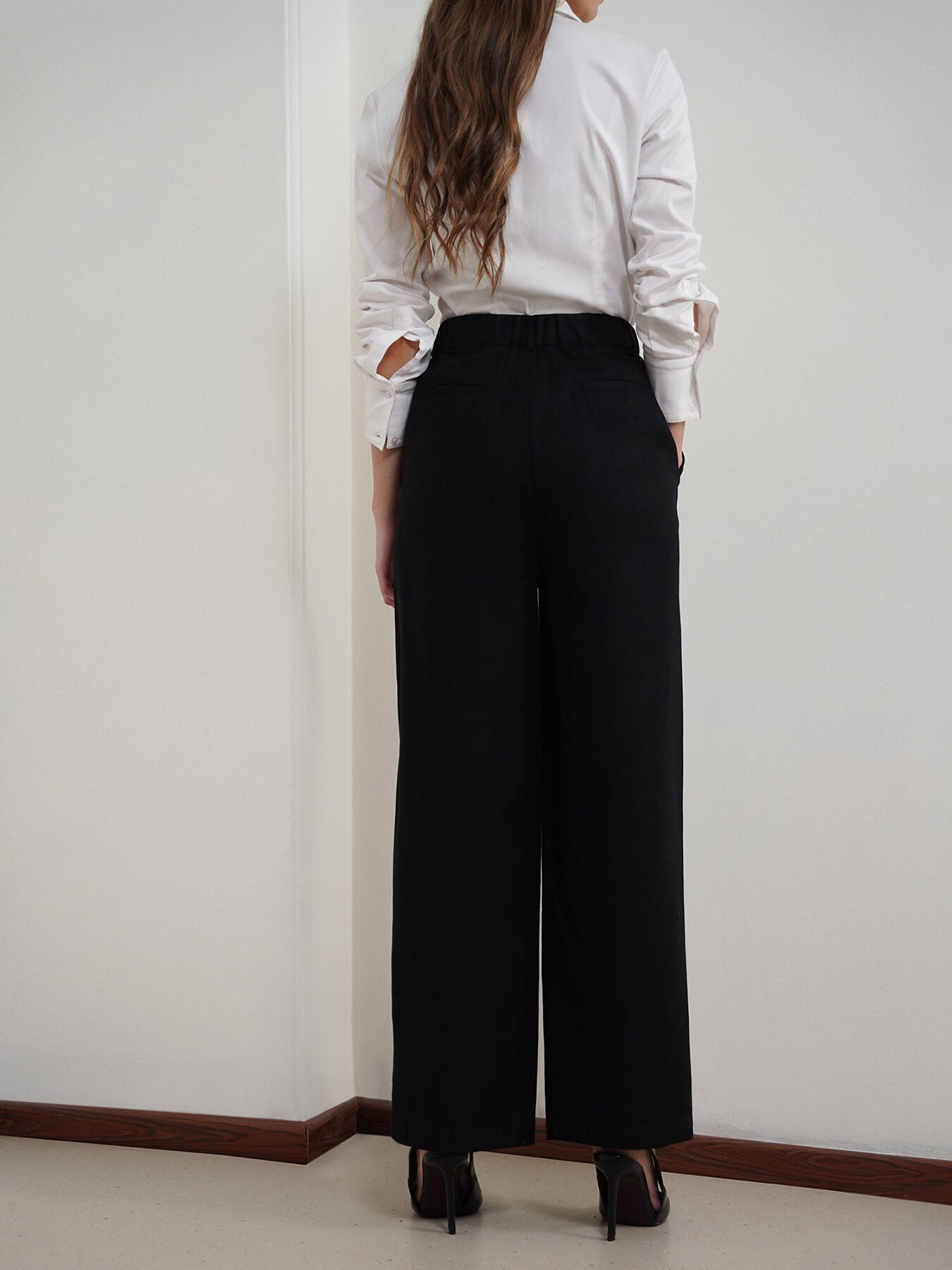 Cotton Linen Wideleg Trousers - Black
