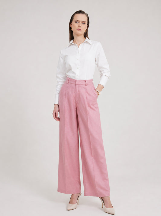 Cotton Linen Wideleg Trousers - Dusty Pink