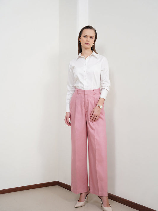 Cotton Linen Wideleg Trousers - Dusty Pink