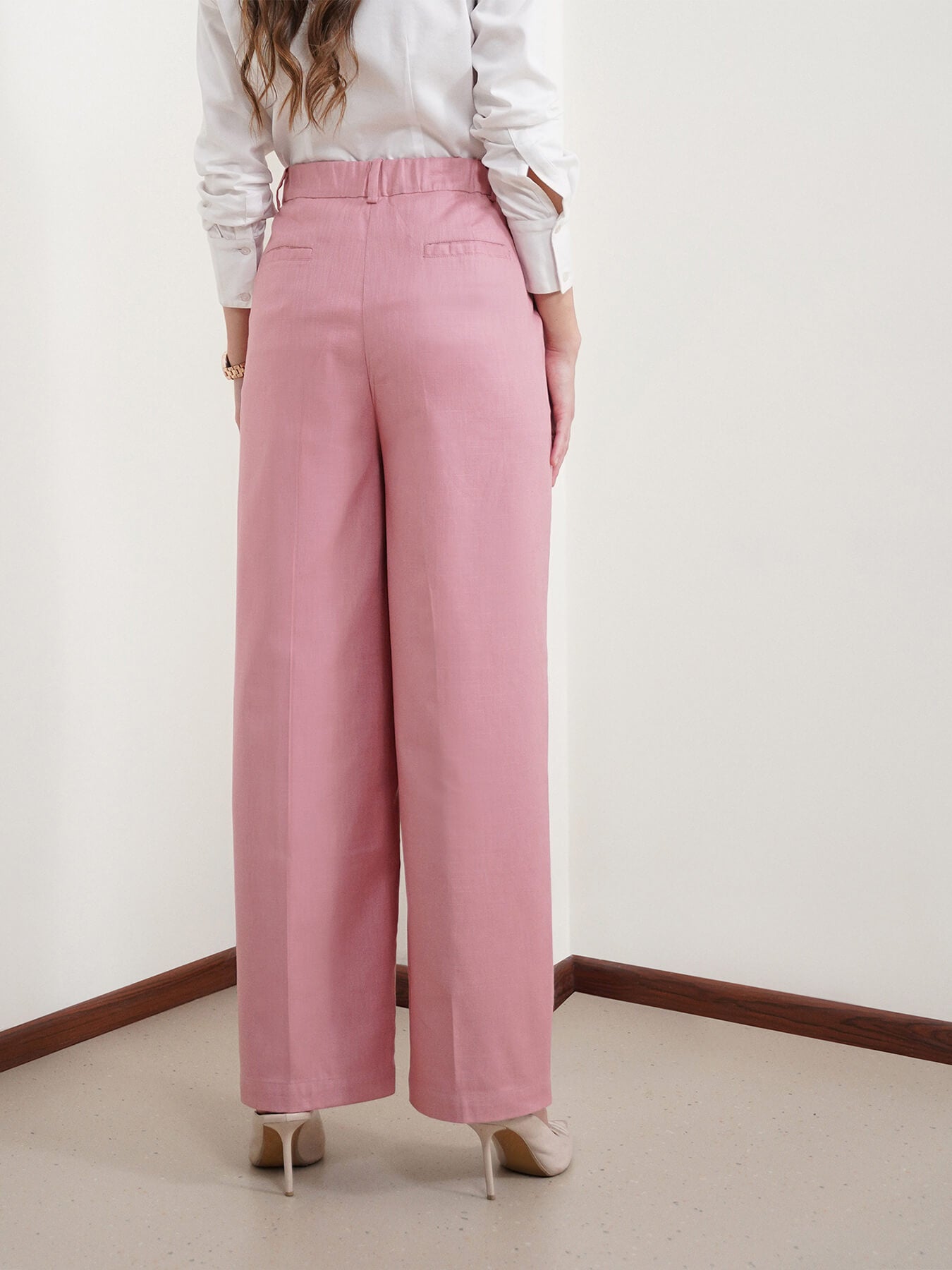 Cotton Linen Wideleg Trousers - Dusty Pink
