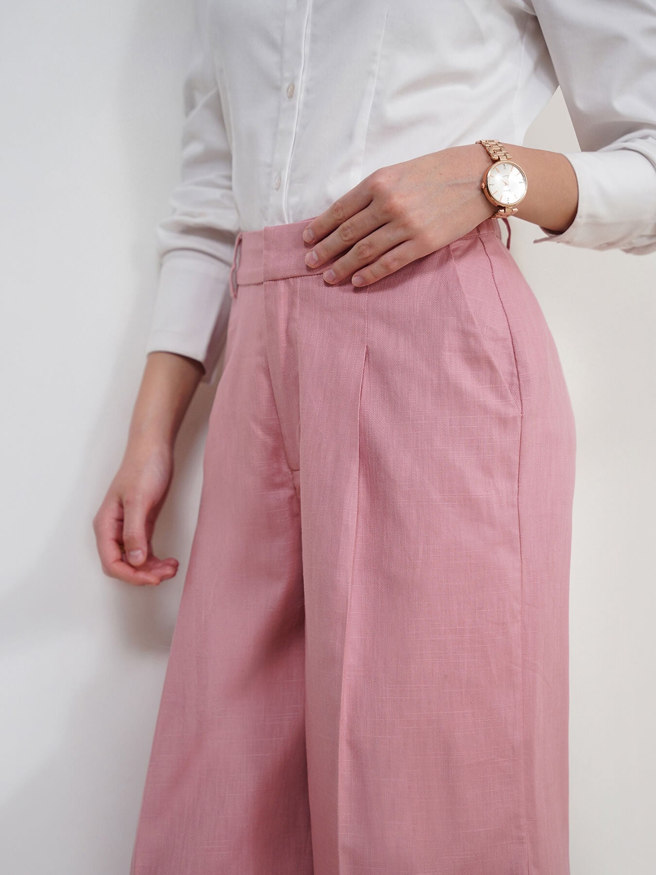 Cotton Linen Wideleg Trousers - Dusty Pink