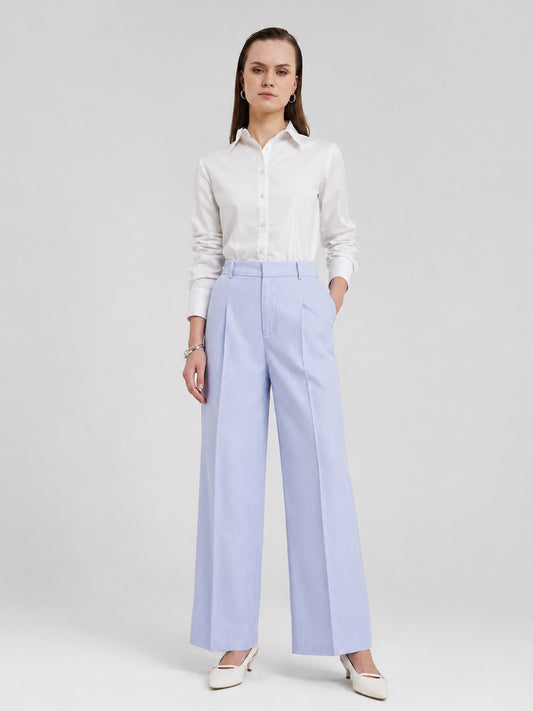Cotton Linen Wideleg Trousers - Powder Blue