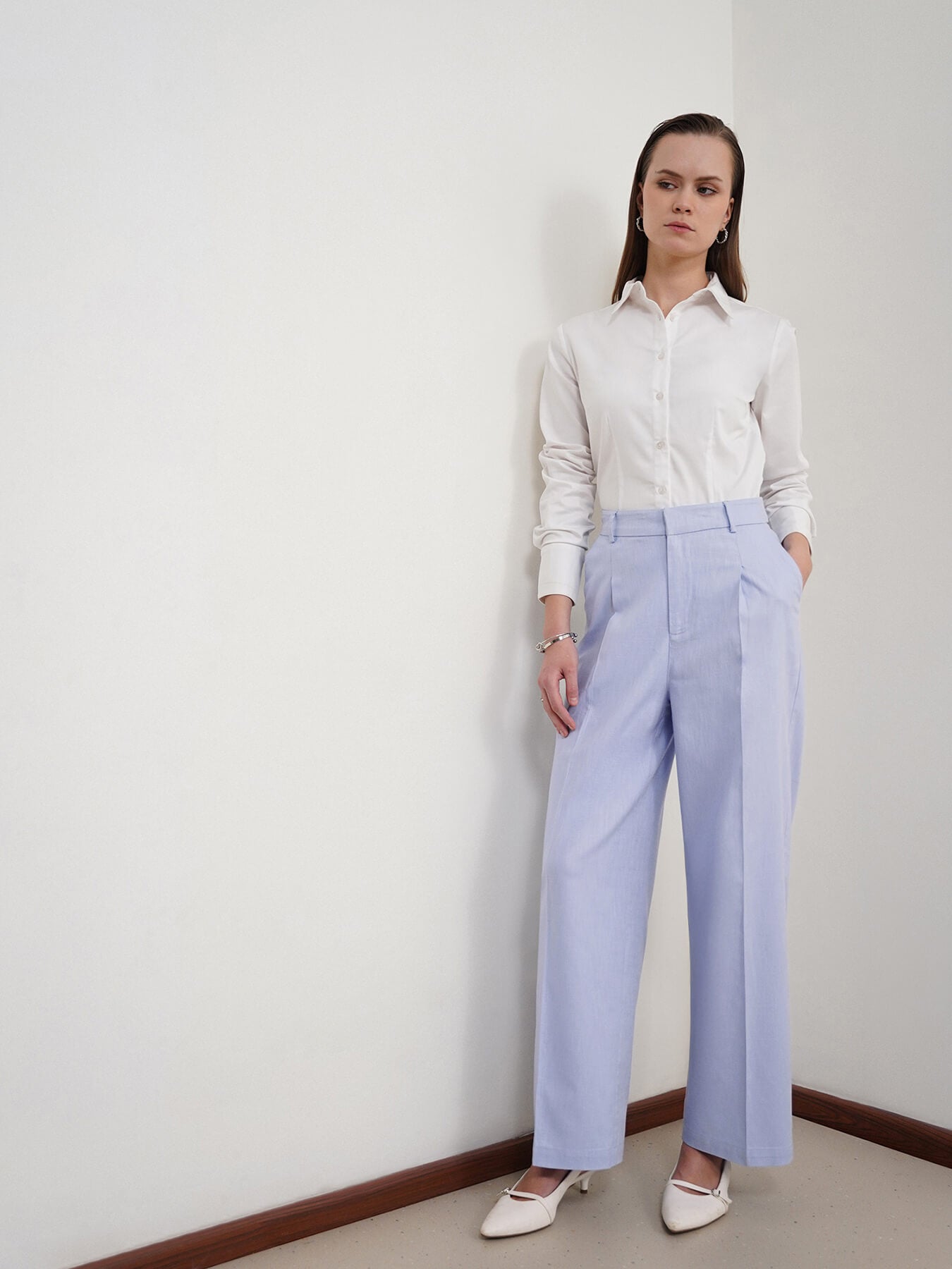 Cotton Linen Wideleg Trousers - Powder Blue
