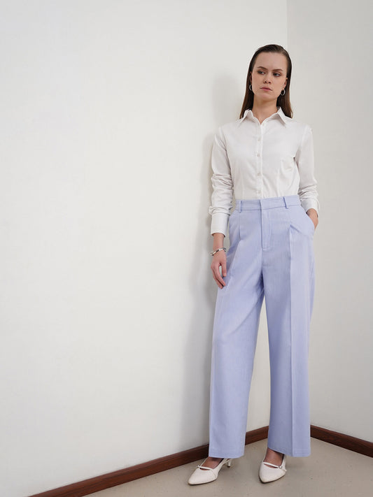 Cotton Linen Wideleg Trousers - Powder Blue
