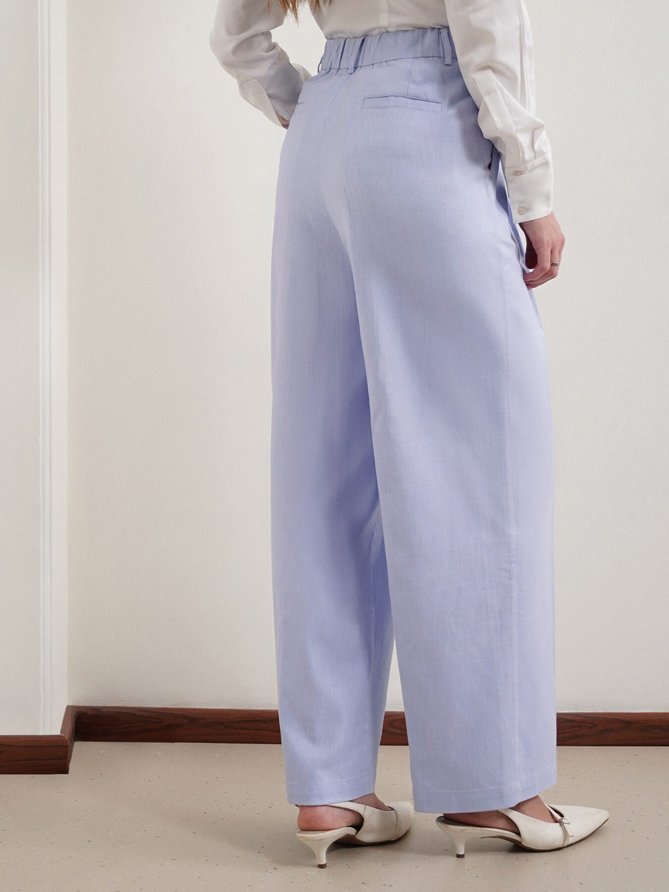 Cotton Linen Wideleg Trousers - Powder Blue