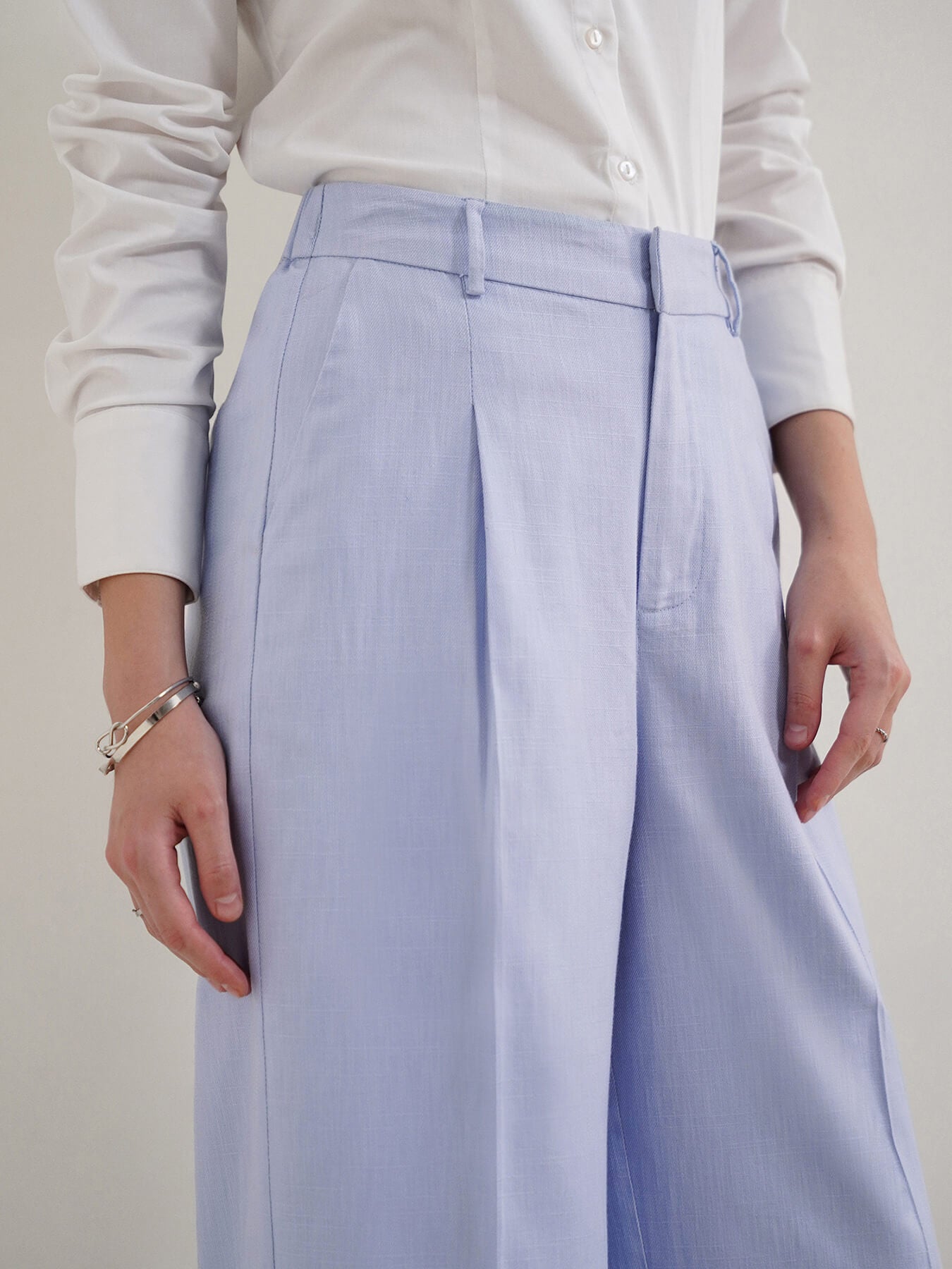 Cotton Linen Wideleg Trousers - Powder Blue
