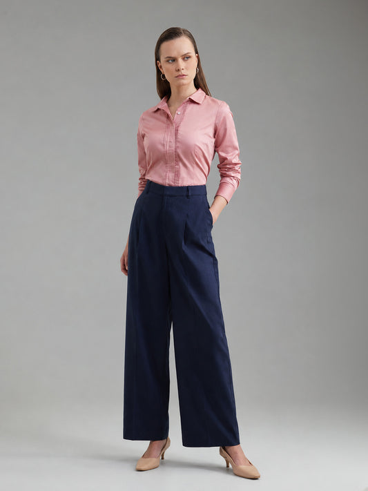Cotton Linen Wideleg Trousers - Navy