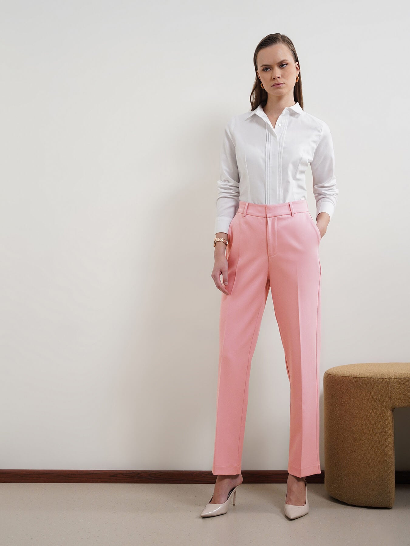 Straight Fit Trousers - Pink