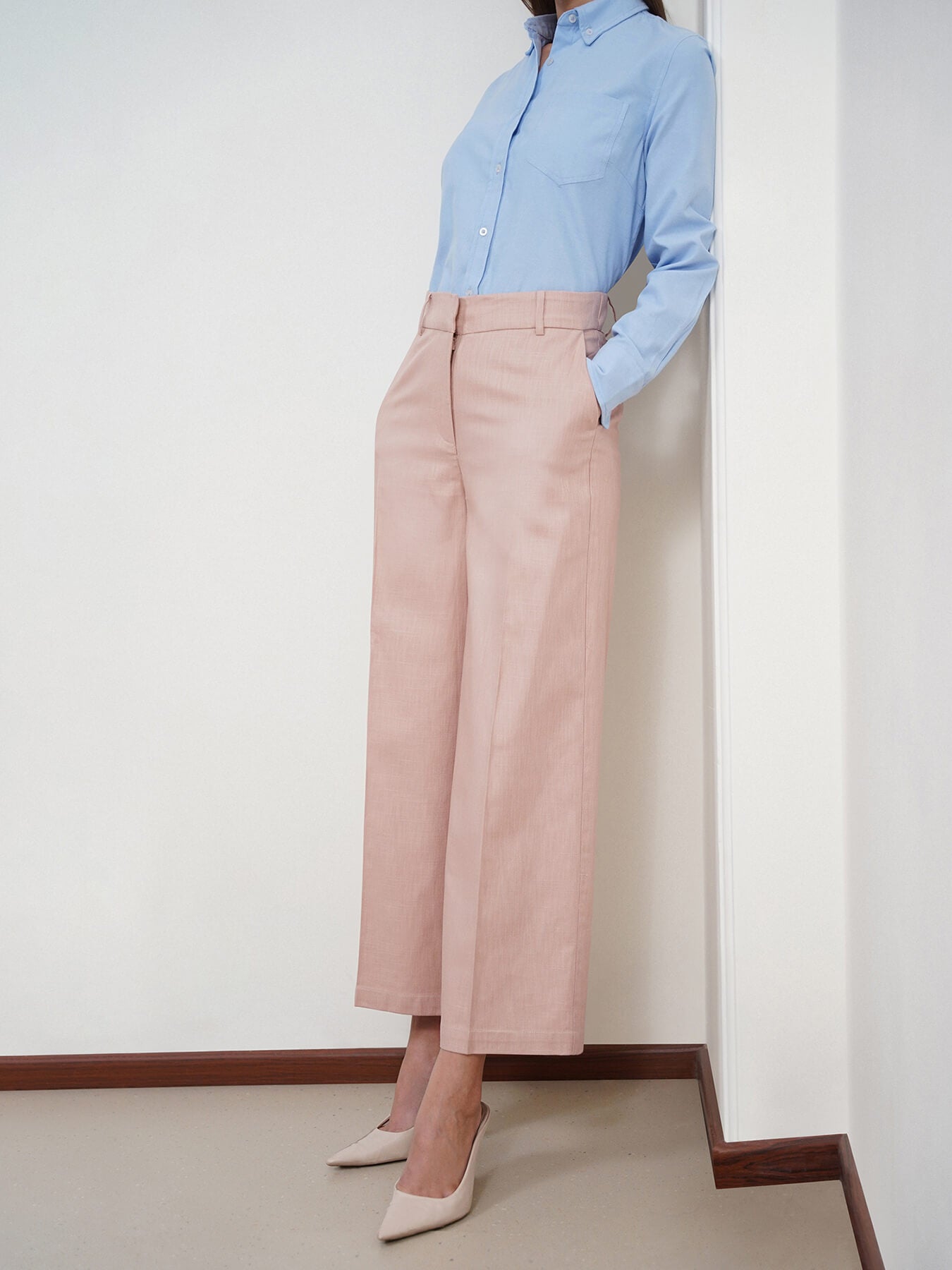 Cotton Linen Flared Culottes - Beige