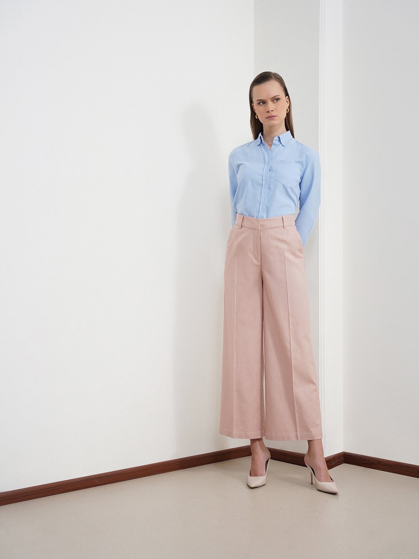 Cotton Linen Flared Culottes - Beige