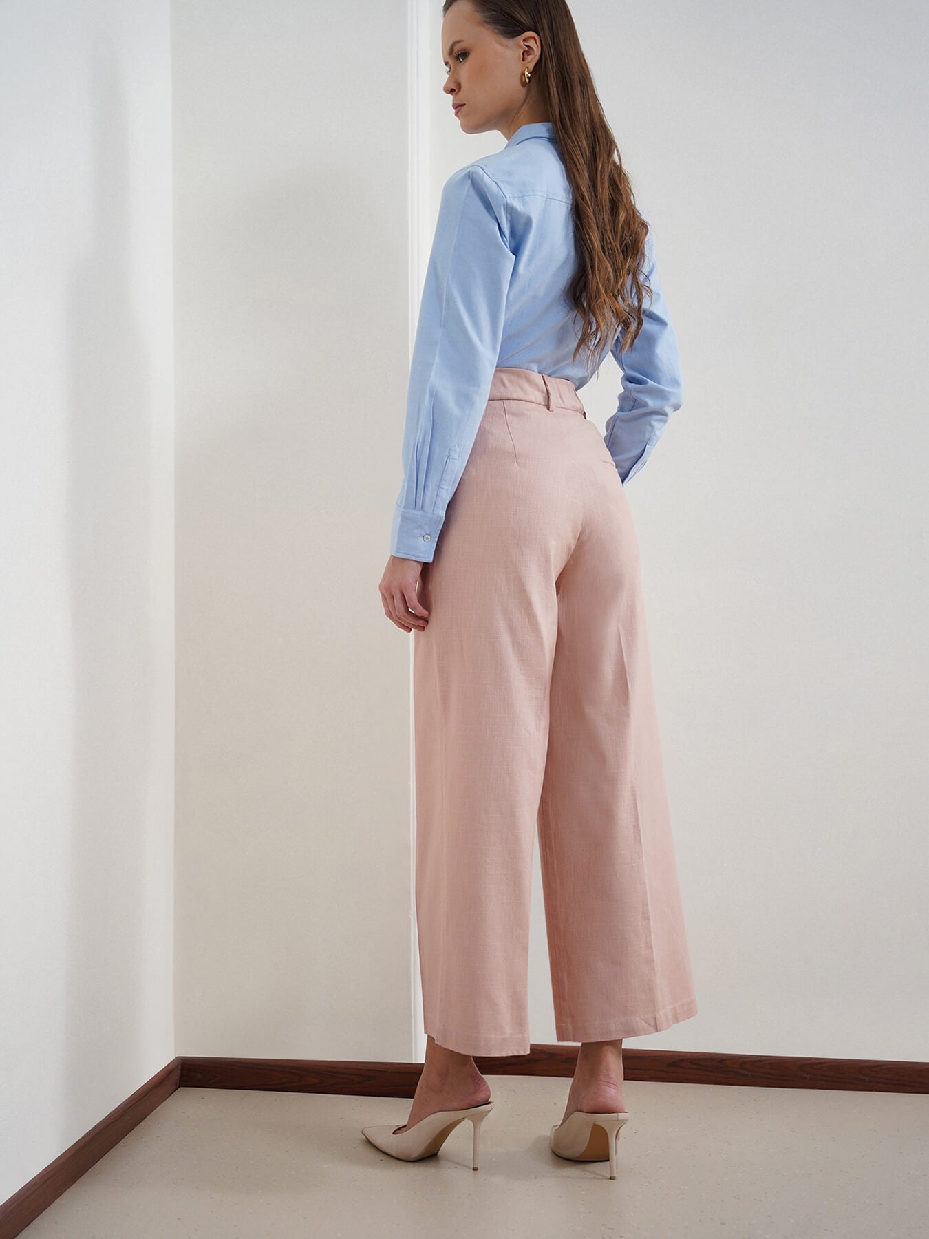 Cotton Linen Flared Culottes - Beige