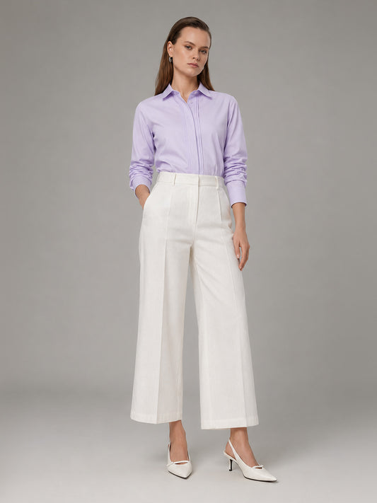 Cotton Linen Flared Culottes - Off White